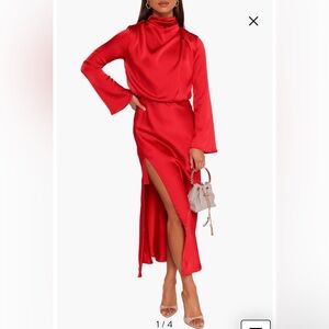 Petal And Pup Kristyn Long Sleeve Satin Dress, Red, Medium